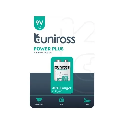 Uniross Alkaline PP3 9V Power Plus 40% Longer Battery