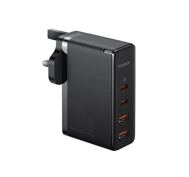 Baseus Charger Wall 100W 2xUSB-C 2xUSB-A UK+100W USB-C Cable Black