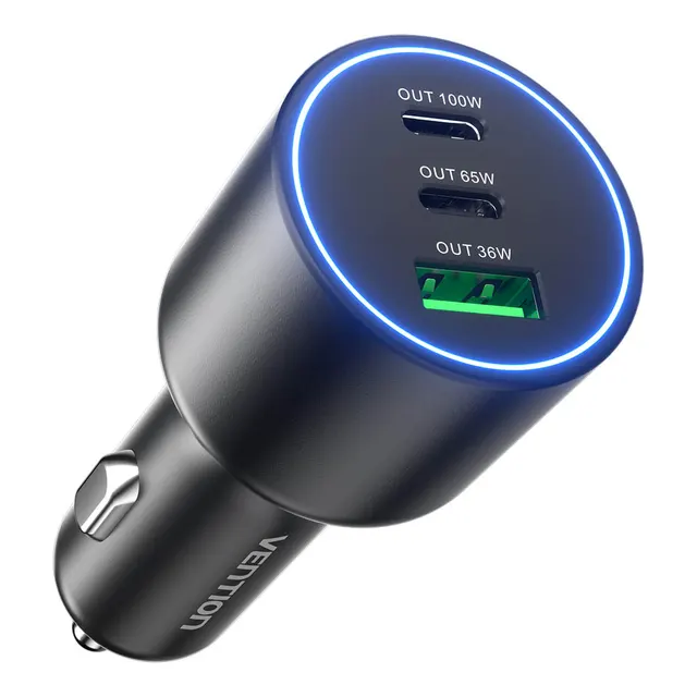 Vention Charger Car 165W 2xUSBC 1xUSBA 100W Max Black FFPB0