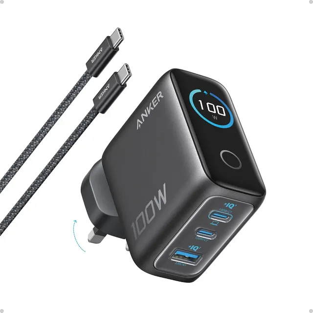 Anker Mobile Charger Wall 100W 2xUSBC 1xUSBA + Display