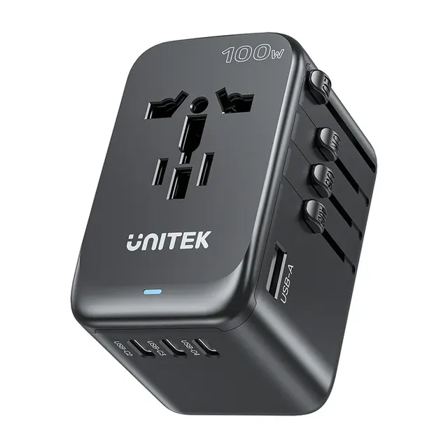 Unitek World Travel Adapter & 100W Charger EU/UK/US 4xUSBC+1xUSBA P1123A