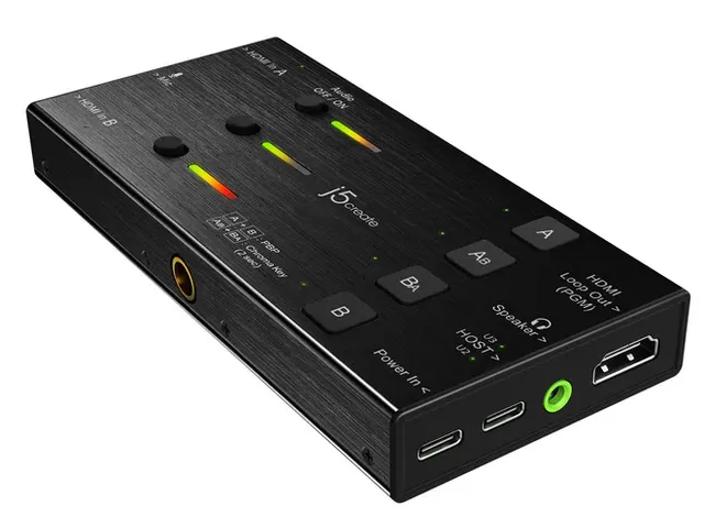 j5create Capture Card Dual HDMI to USB-C/A 1080p 3.5mm/DSLR/PD Windows/Android JVA06