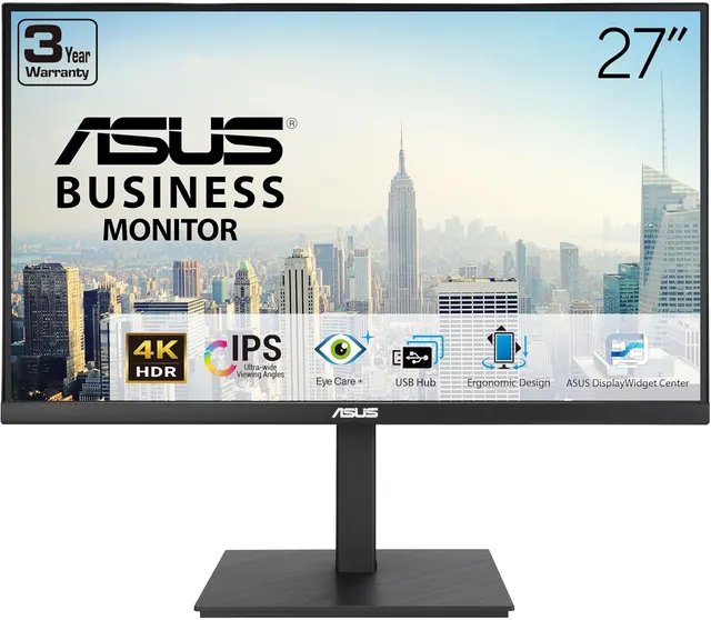 ASUS Monitor Business 27'' 4K 60Hz HDR10 Frameless Ergonomic Speakers VA27UQSB