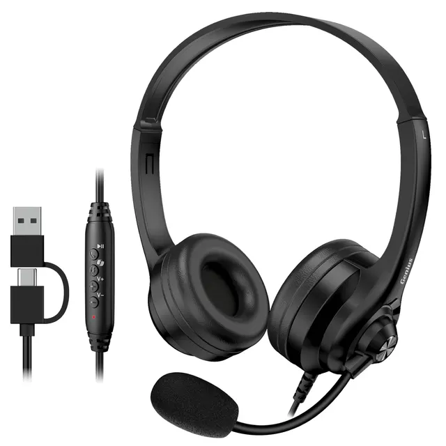 Genius PC Headset USB-A+C InLine Control & Ultra Soft Foam Cushions HS-235U AI