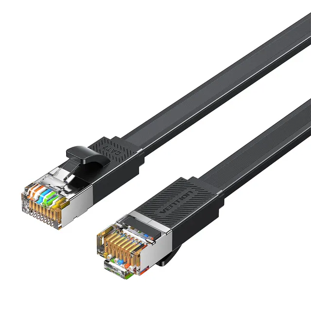 Vention NETWORK Cable CAT7 Flat 15.0m Black ICGBN