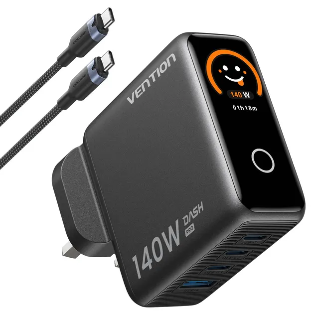 Vention MA Charger Wall GaN 140W 3xC 1xA+240W Cable+Display Black TZ-FCOH0-UK