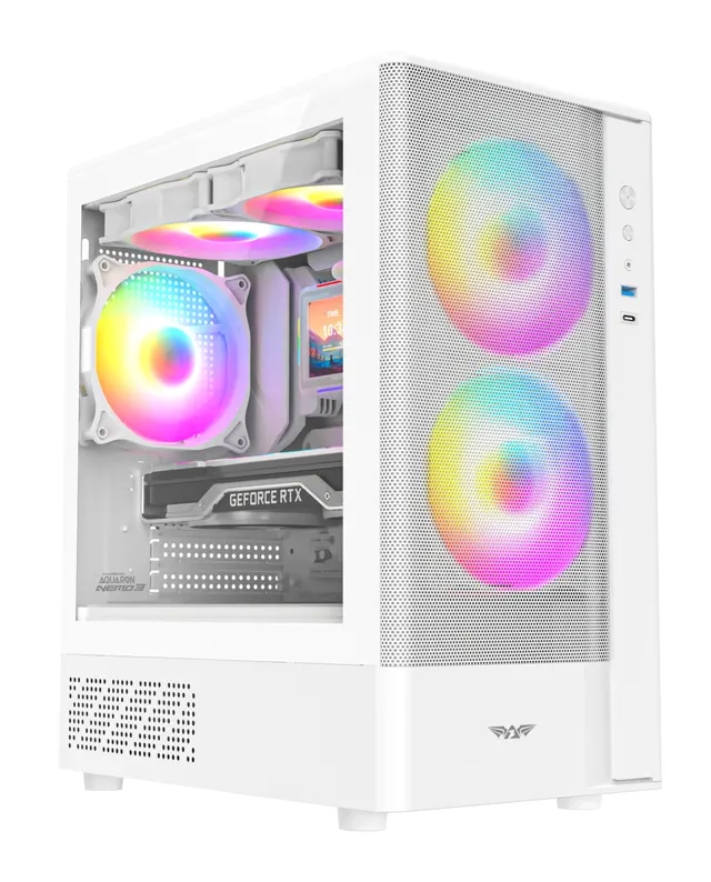 Armaggeddon Gaming Case M-ATX AQUARON NEMO 3 White (5x RGB Fans & 250W 80+ PSU)