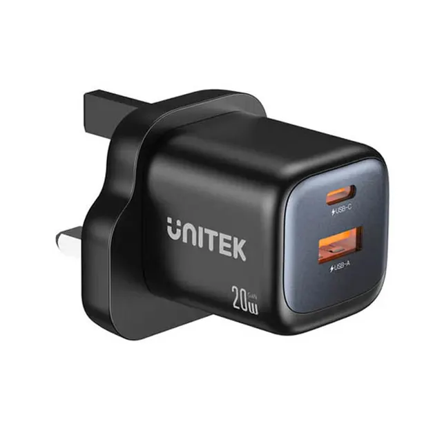 Unitek Charge Wall GaN 20W USBCx1 & USBAx1 UK P1128 Black
