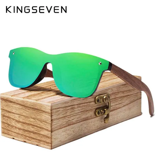 KINGSEVEN Mens Sunglasses Polarized Walnut Wood Mirror Lens + Wood Box