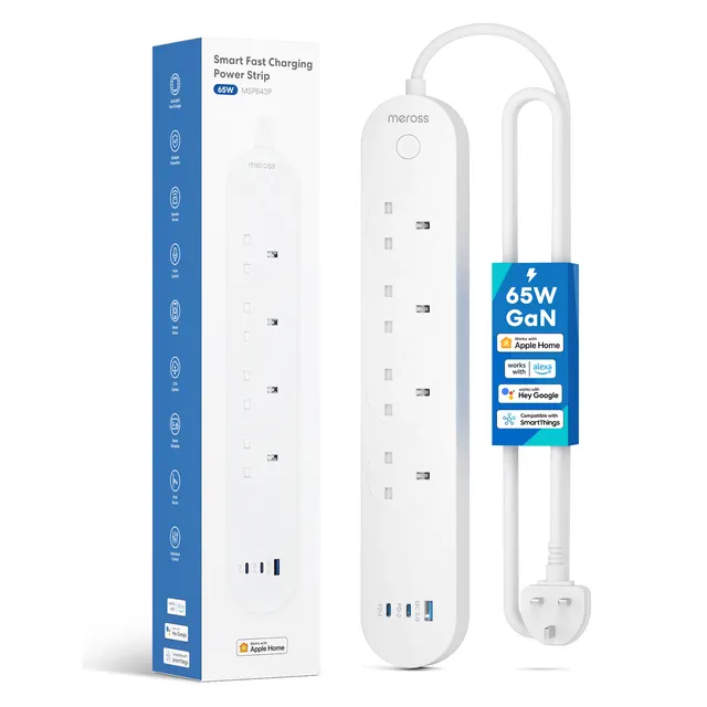 Meross Smart WiFi Powerstrip 4x AC sockets 1xUSB-A 2xUSB-C 65W 1.8m MSP843PHK-UK