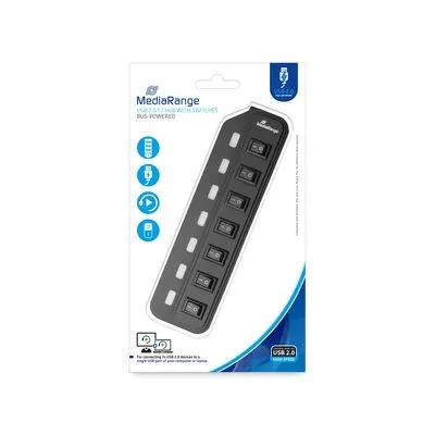 MediaRange USB 2.0 Hub 1:7 with separate switches, bus powered, black