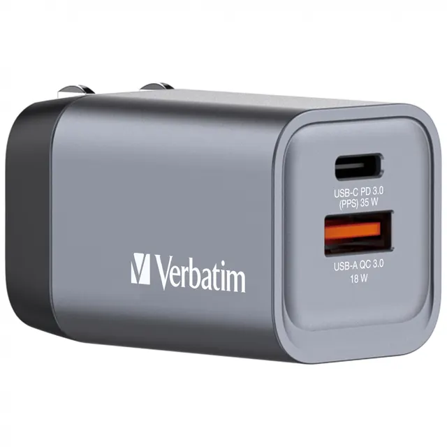 Verbatim Wall GaN Charger 35W USB-C USB-A (UK/EU/US) GNC-35