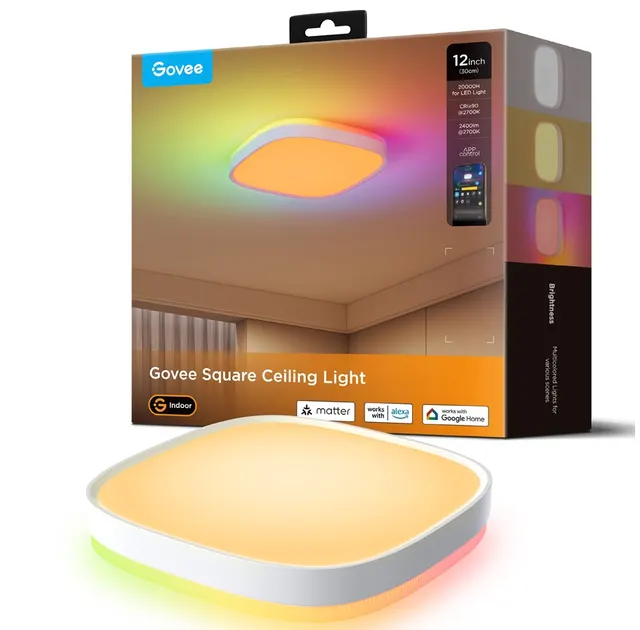 Govee Lamp Ceiling Smart LED 12inch Square Light RGBWW + RGBIC H80A4C01