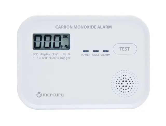Mercury COD-218A Standalone Carbon Monoxide Alarm with LCD Display showing CO levels 350.139UK