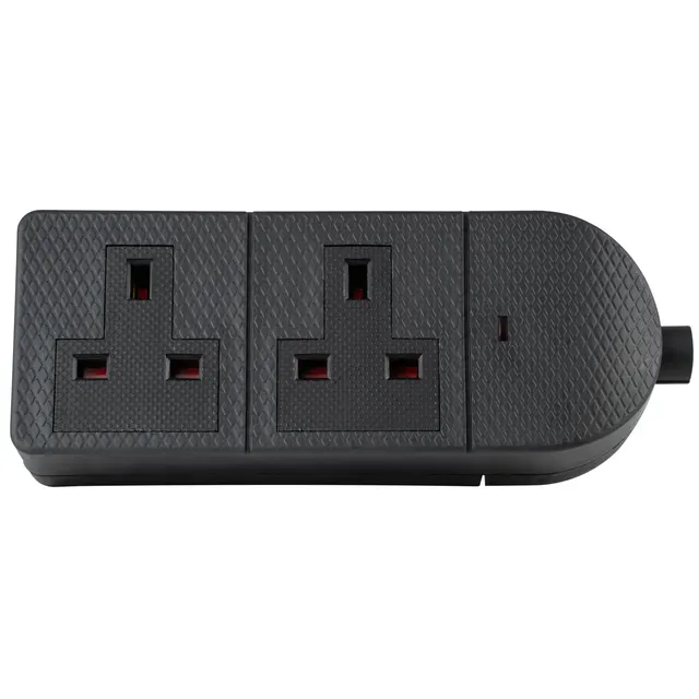 Mercury POWER Extension Trailing Socket Heavy Duty 2-Gang 13A Black 429.620UK