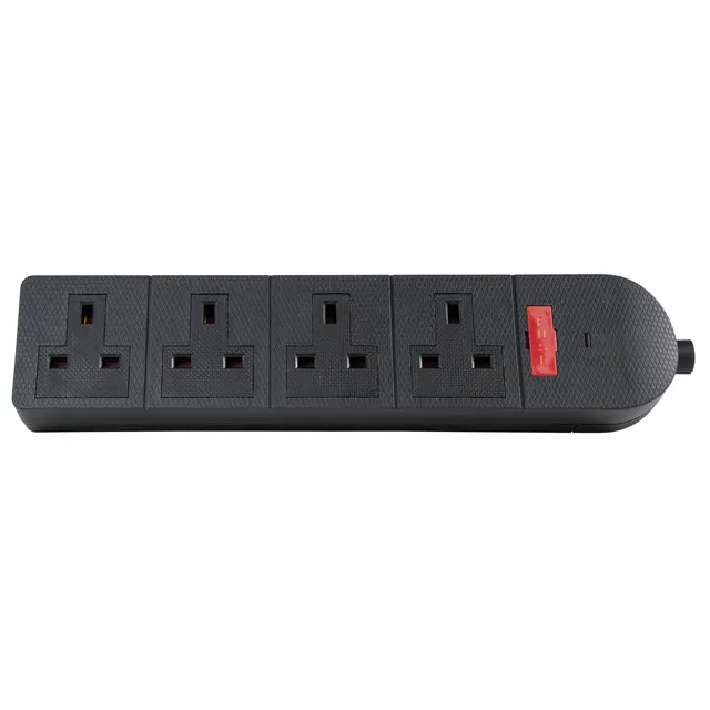 Mercury POWER Extension Trailing Socket Heavy Duty 4-Gang 13A Black 429.622UK