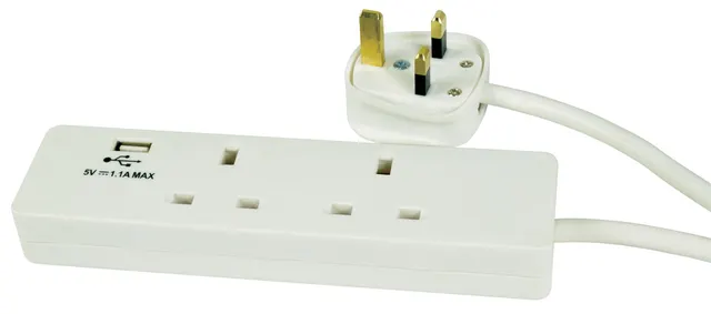Mercury 2-Gang/Surge/2m 1xUSB Port 429.768UK