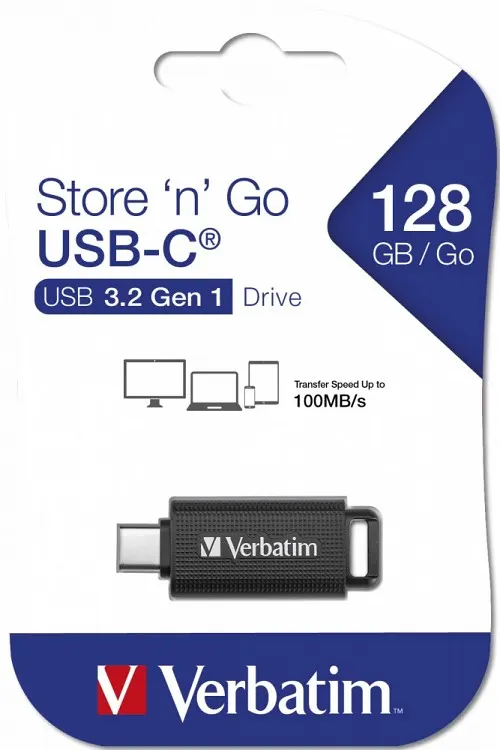 Verbatim USB Drive 3.2 Retractable USB-C 128GB Black