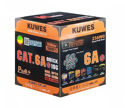 Kuwes CAT6A 23AWG Outdoor Cable PE Jacket Black 305m