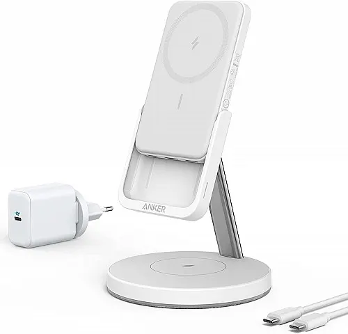 Anker PowerWave Mag-Go 2-in-1 5K Magnetic Powerbank And Wireless Stand 5000mAh White