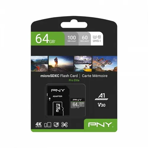 PNY Pro Elite 64GB Micro SD w/Adapter CLASS10 U3