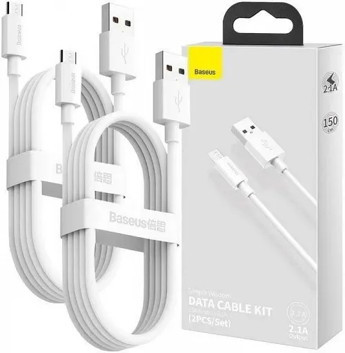 Baseus Cable MicroUSB to USB-A Simple Wisdom 1.5m White (2PC)