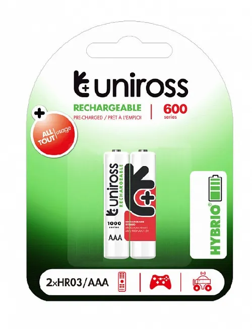 Uniross AAA 600 Hybrio Rechargable Batteries 2 Pcs