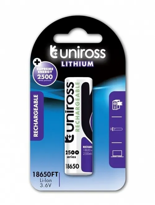Uniross LIR18650FT 2500 Lithium Flat Top Rechargeable Battery