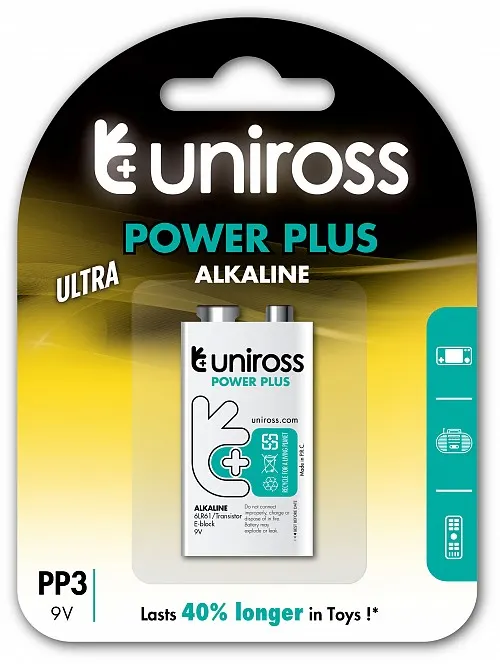 Uniross PP3 9V Power Plus Alkaline Batteries
