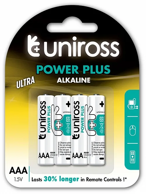 Uniross Alkaline AAA Power Plus Batteries 4 Pcs (2)