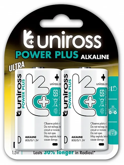 Uniross D Power Plus Alkaline Batteries 2 Pcs