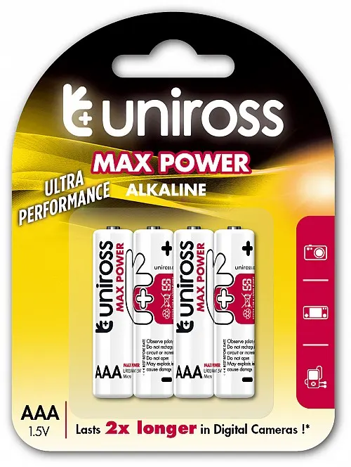 Uniross AAA Max Power Alkaline Batteries 4 Pcs