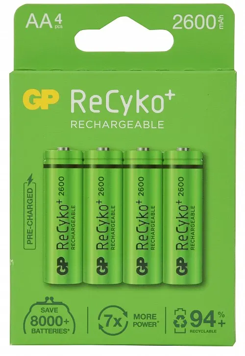 GP ReCyko+ Rechargeable Batteries AA 2600mah 4pcs 656.154UK