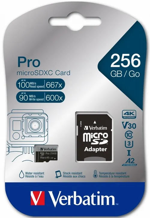 Verbatim Micro SD Card+Adapter Class10 U3 256GB