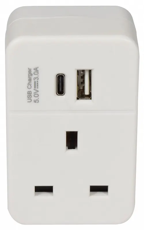 Mercury Plug Through UK Charger USB-C & USB-A 13A 429.691UK