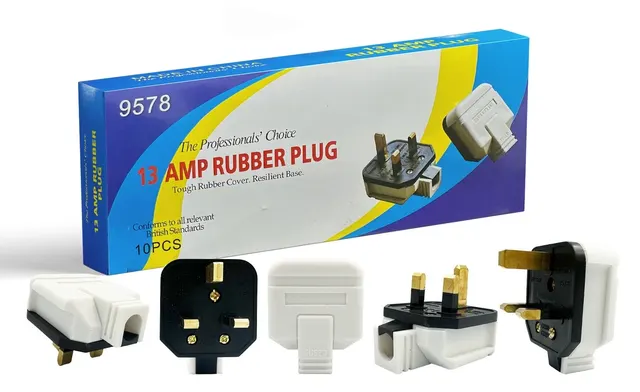 UK Power Plug 13A Heavy Duty Rubber Fused 10pk