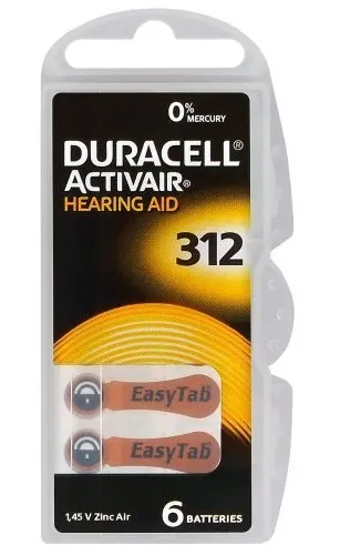 Duracell ActivAir312 PR41 Hearing Aid Batteries 6pcs