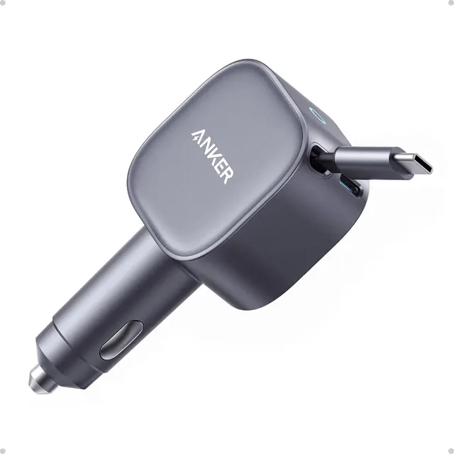 Anker Mobile Charger Car 75W with Built-In Retractable USB-C Cable