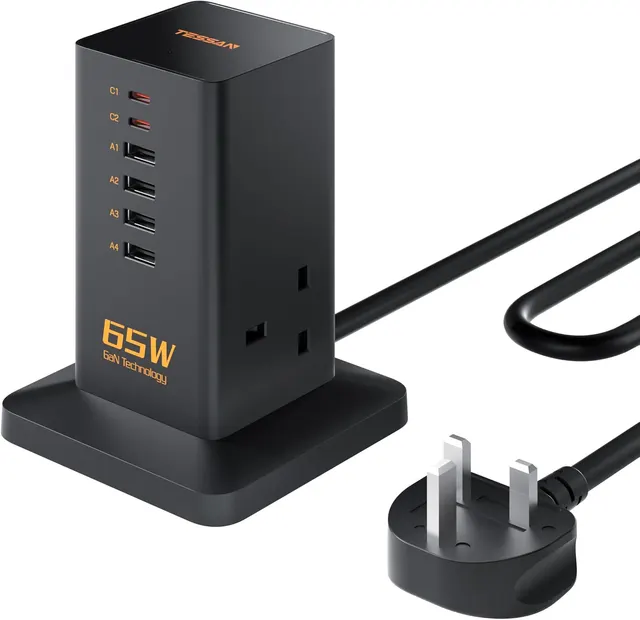 Tessan 2 Gang Extension 4 USB-A 2 USB C 2m 13A TS-FS02UK00