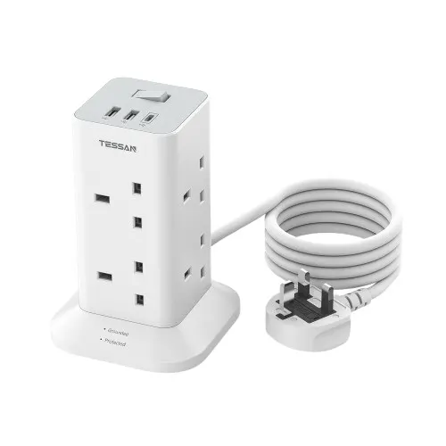 Tessan 8-Gang Extension 2 USB-A USB C 2m 13A TPS03-UK-C
