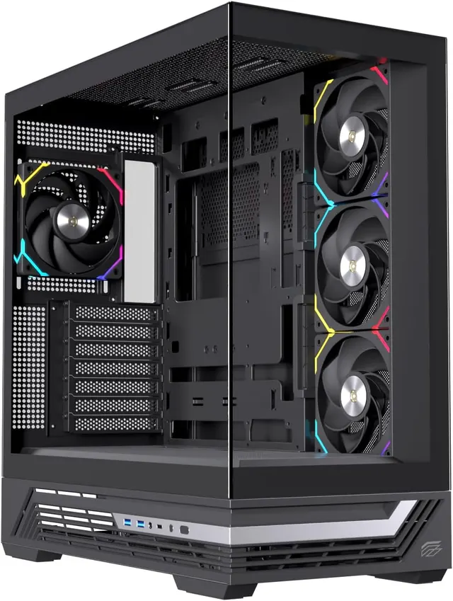 Einarex PC Case ATX S800 RGB, Tempered Glass Front and Side Panel, 4x Pre-Installed Fans, Black