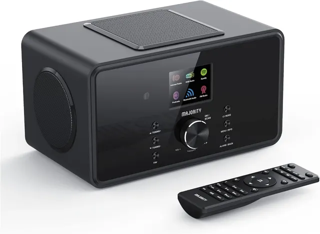Majority BARD 2.1 Mini HiFi 4'' Speakers 5'' Sub FM,USB,Aux,Spotify,BT,Alarm Black
