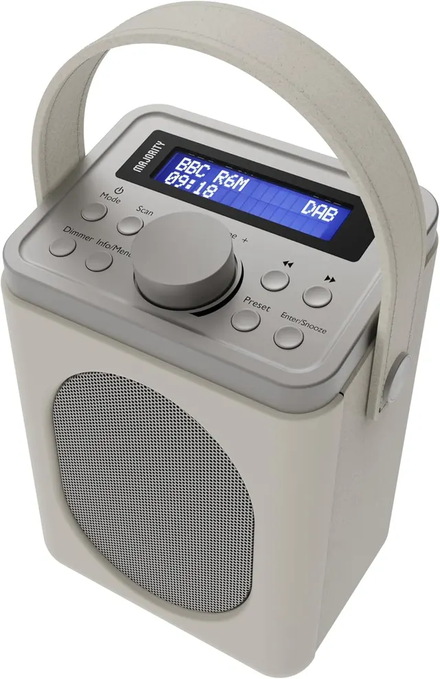 Majority Radio Portable FM,BT,Alarm & Sleep Timer Little Shelford White/Grey