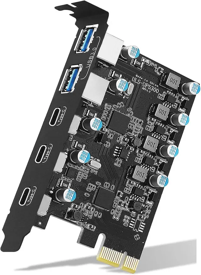 YEELIYA USB 3.0 PCIe Card with 5 Ports (3X USB-C, 2X Type-A) PCI Express Expansion Card