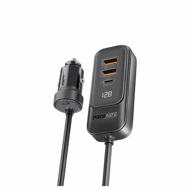 GEARHUB-120W RAPID CAR CHARGER 120W W/MULTI-PORT 1.5m BACKSEAT HUB BLACK PROMATE