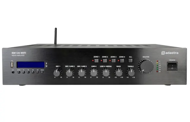 Adastra RM120-WIFI 120W Amplifier 100V with 4 Zones FM/USB/BT/WiFi 953.234UK