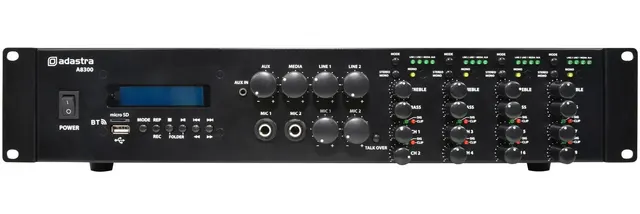 Adastra A8300 8x300W Rack Mount Amplifier BT/USB/FM 953.483UK