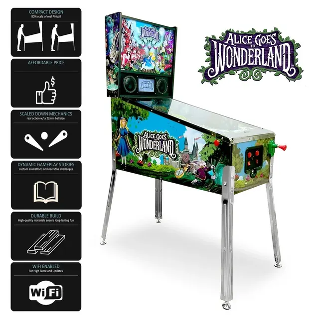 Unico Wonderland Home Pinball Machine with Real Flippers, Bumpers, Ramps & Multiball, Wi-Fi High Scores, Custom Art