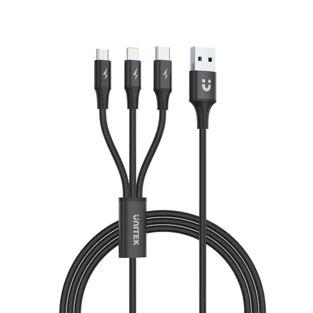 Unitek C14049BK 3in1 Braided TypeC/Lightning/Micro Black 1.2m