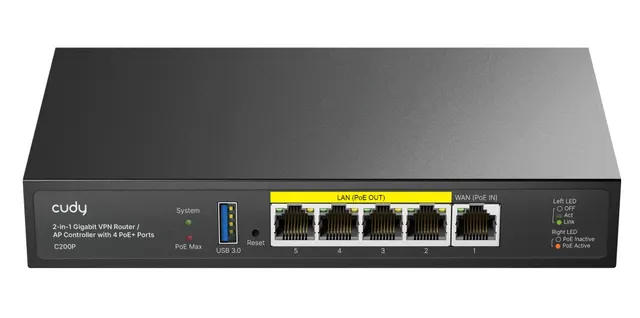 Cudy Router/AP Controller Gigabit VPN with 4 Poe+ Ports C200P